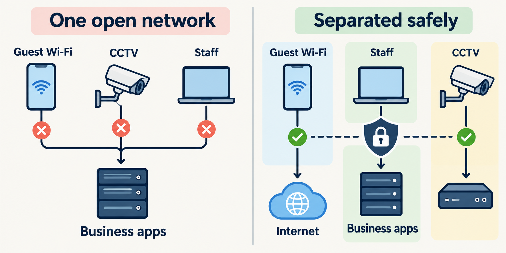 Network security for PNG businesses: guest Wi-Fi, staff devices and CCTV kept in separate zones away from business applications