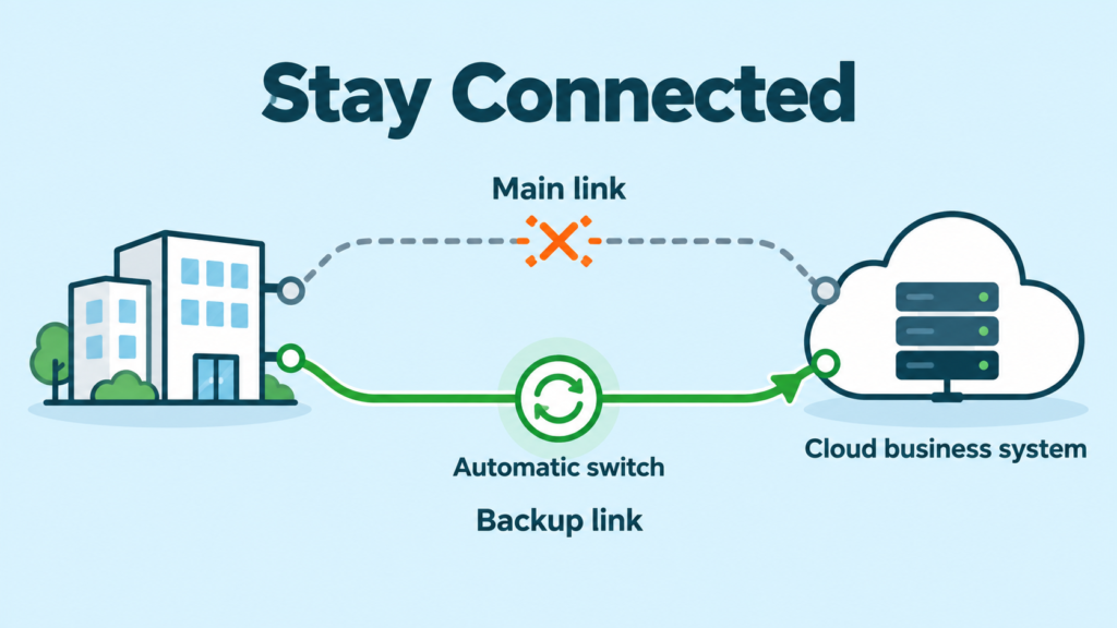 Resilient business connectivity with an automatic backup link to a cloud system.