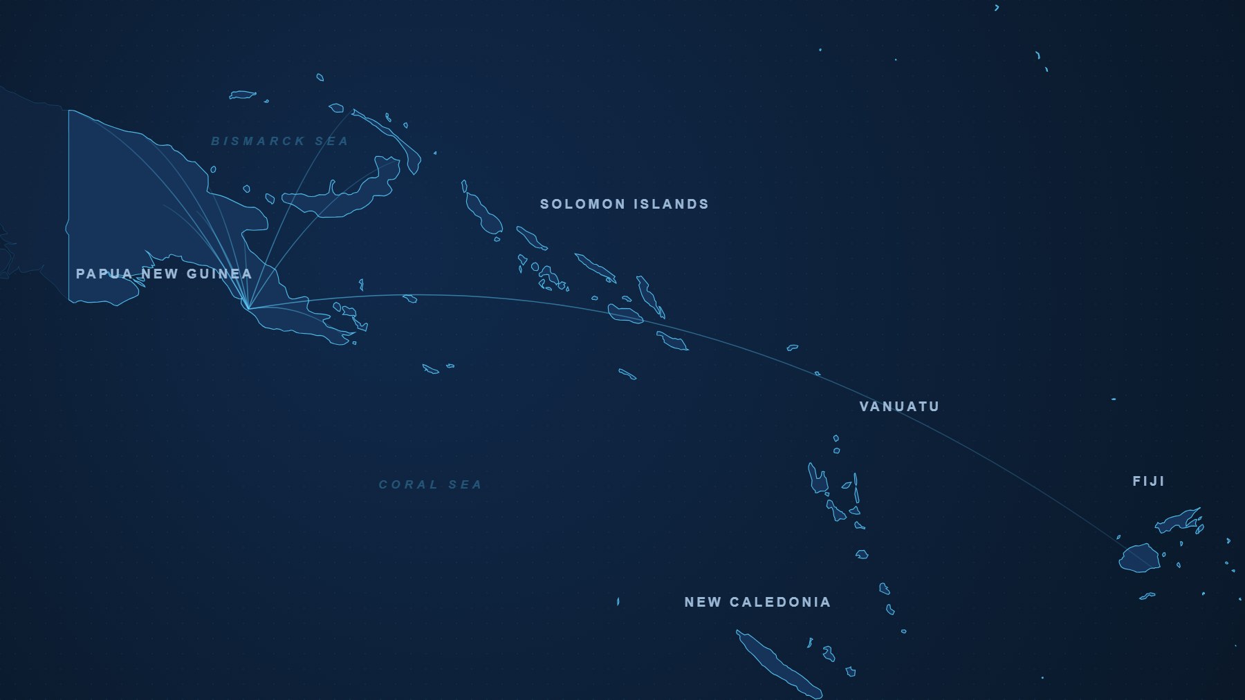 Map of Sprint Networks locations across Papua New Guinea, the Solomon Islands, Vanuatu, New Caledonia and Fiji